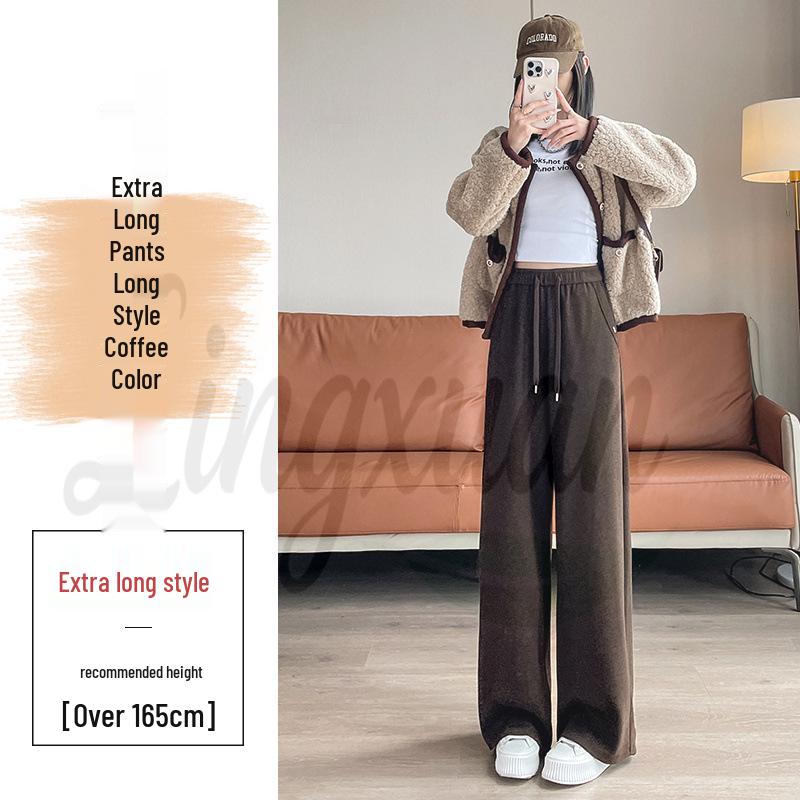 2026 Fall/Winter Off-White High-Waisted Cashmere Wide-Leg Pants with Velvet, Casual Floor-Length for Women