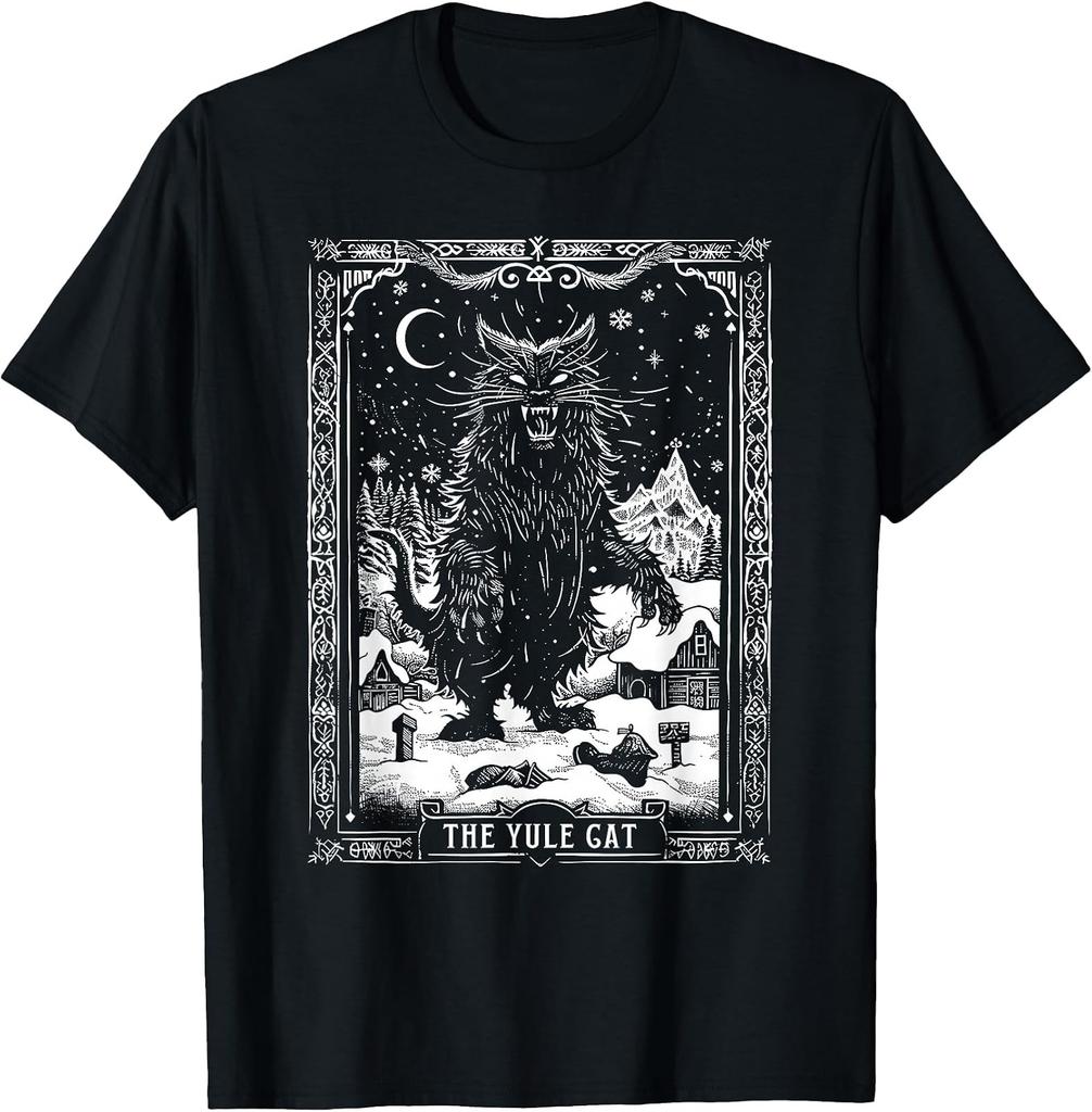 Retro Yule Cat Tarot Card Inspired Dark Christmas Holiday Tee