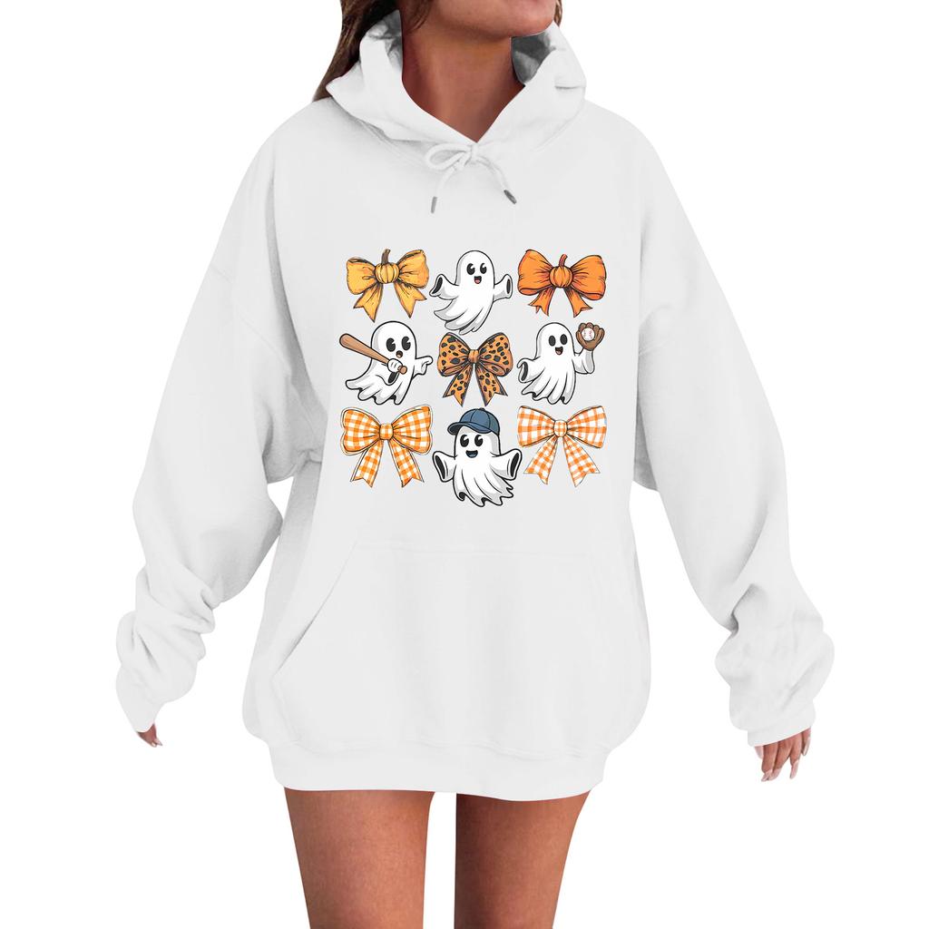 Women's Casual Fashion Comfortable Round Neck With Hood Long Sleeve Halloween Print Warm Sweatshirt