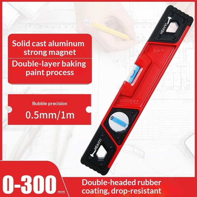 High Precision Solid Cast Aluminum Level Ruler Industrial Grade Aluminum Alloy Magnetic Mini Level with Anti-Shock Design 300mm