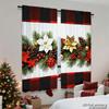 Piece Set High Definition Digital Printed Curtainschristmas Pine Branches Red Green Plaid Flower Decorhome Decoration Style Curtain Made Of Polyester