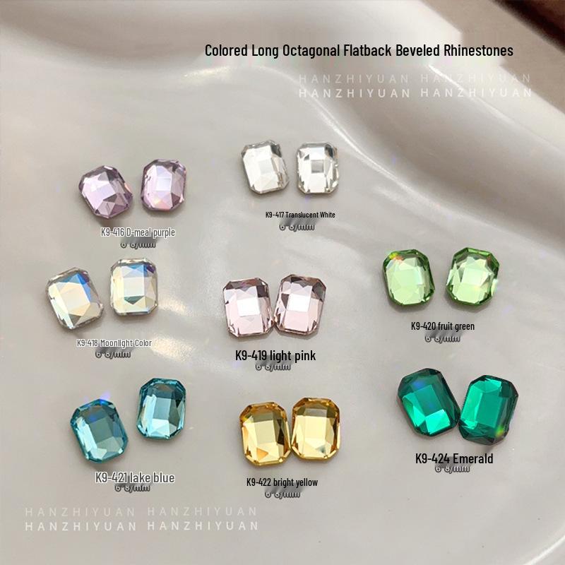 Nail Art Flatback K9 Crystal Glass Rhinestones - 6x8 Rectangle Octagon for DIY Press-On Nail Decorations