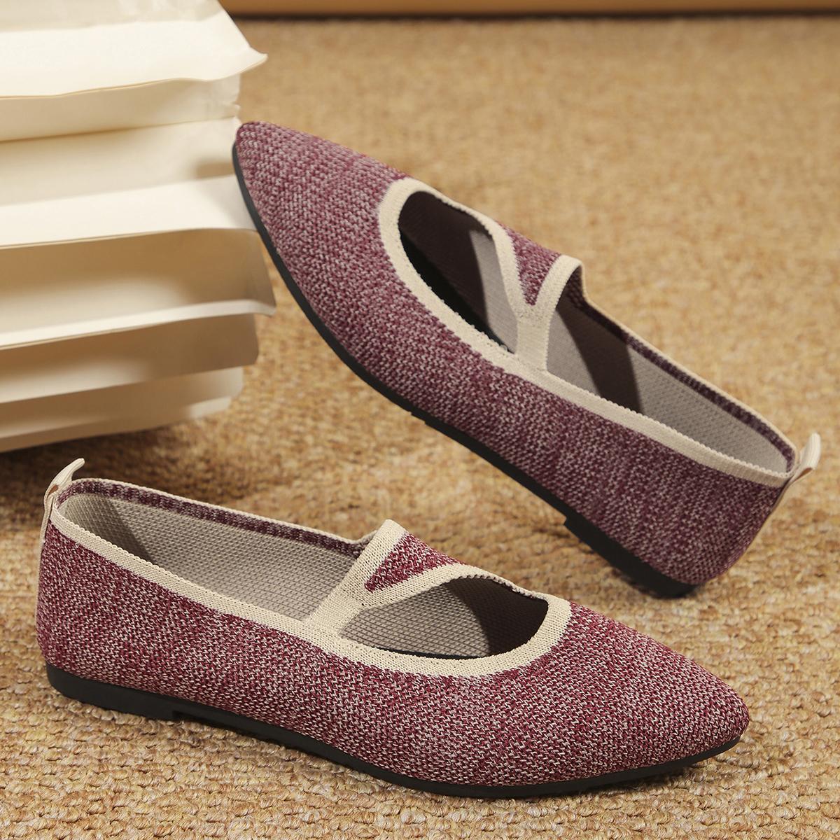 Женские туфли на плоской подошве с острым носком однотонные вязаные туфли без шнуровки повседневные дышащие балетки женские туфли на плоской подошве женские лоферы 42 2419₽