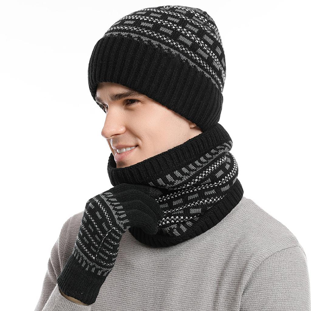 3PCS Fashion Teens Christmas Knit Hat Gloves Neck Gaiter Suits Adult Winter Outdoor Warm Hat Students Windproof Supplies