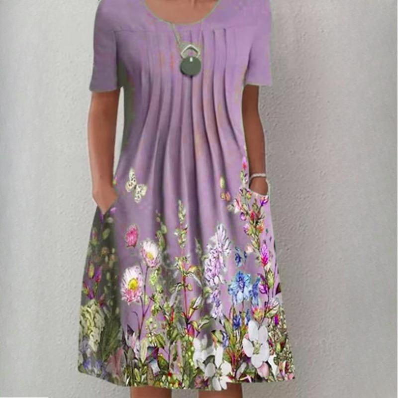 Dámská móda Léto Jaro Jednobarevný potisk Neformální šaty s krátkým rukávem do O-výstřihu a vysokým pasem