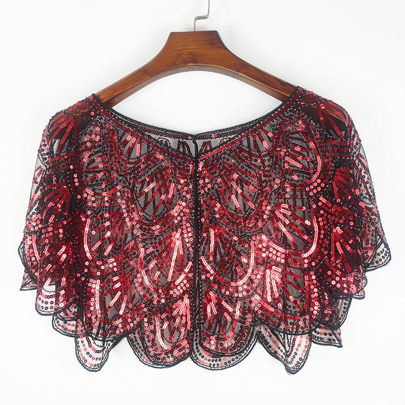 Embroidered Sequin Detachable Shawl Shoulder Wrap Girls Lace False Collar Dress Decoration Collar Cape Clothes Accessories