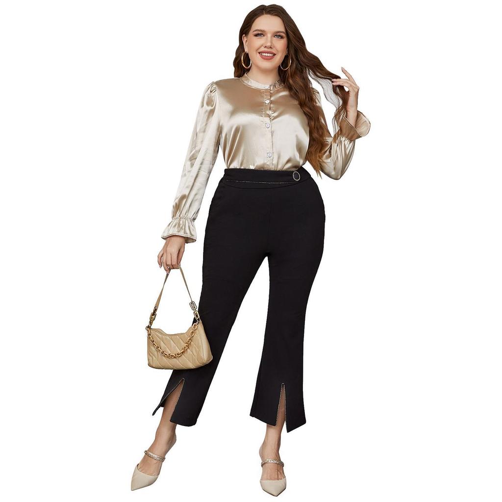 Plus Size Women’s Satin Long Sleeve Top - European & American Style