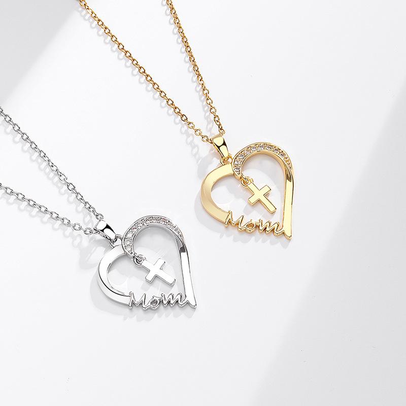 Muttertagsgeschenk Herz Kreuz MOM Anhänger Modische Schlüsselbein Kette Halskette Für Frauen