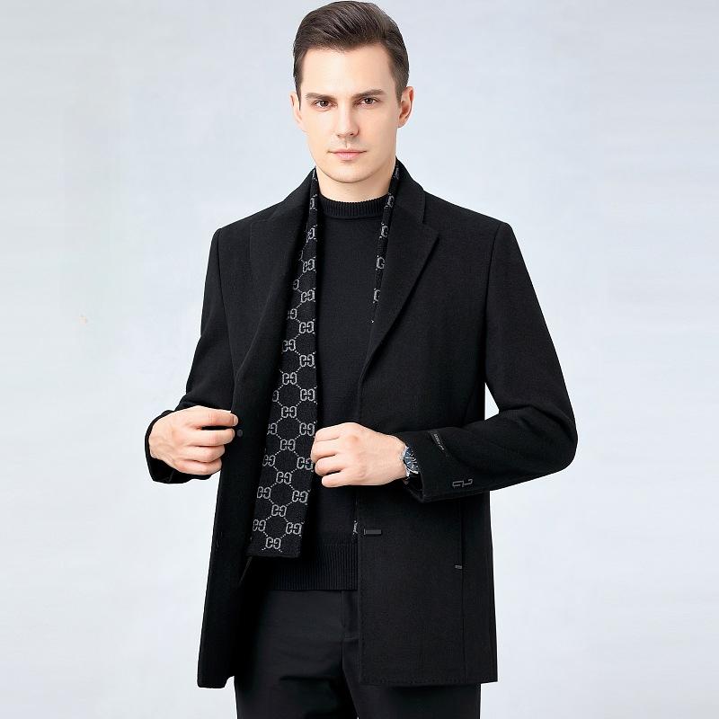 

Мужской шерстяной костюм, пуховая подкладка, двухстороннее шерстяное пальто, деловая повседневная шерстяная ветровка средней длины 195