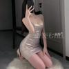 Yiyue Erotic Lingerie, sexy and hot girl halter, shiny nightclub hip-hugging dress, women's uniform, tempting no-take sleeping dress 1309
