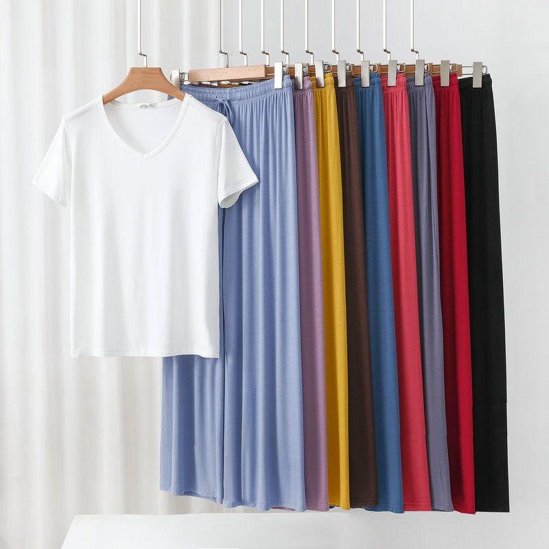 Women's Loose Casual Pajama Sets V-neck T-shirt and Pants