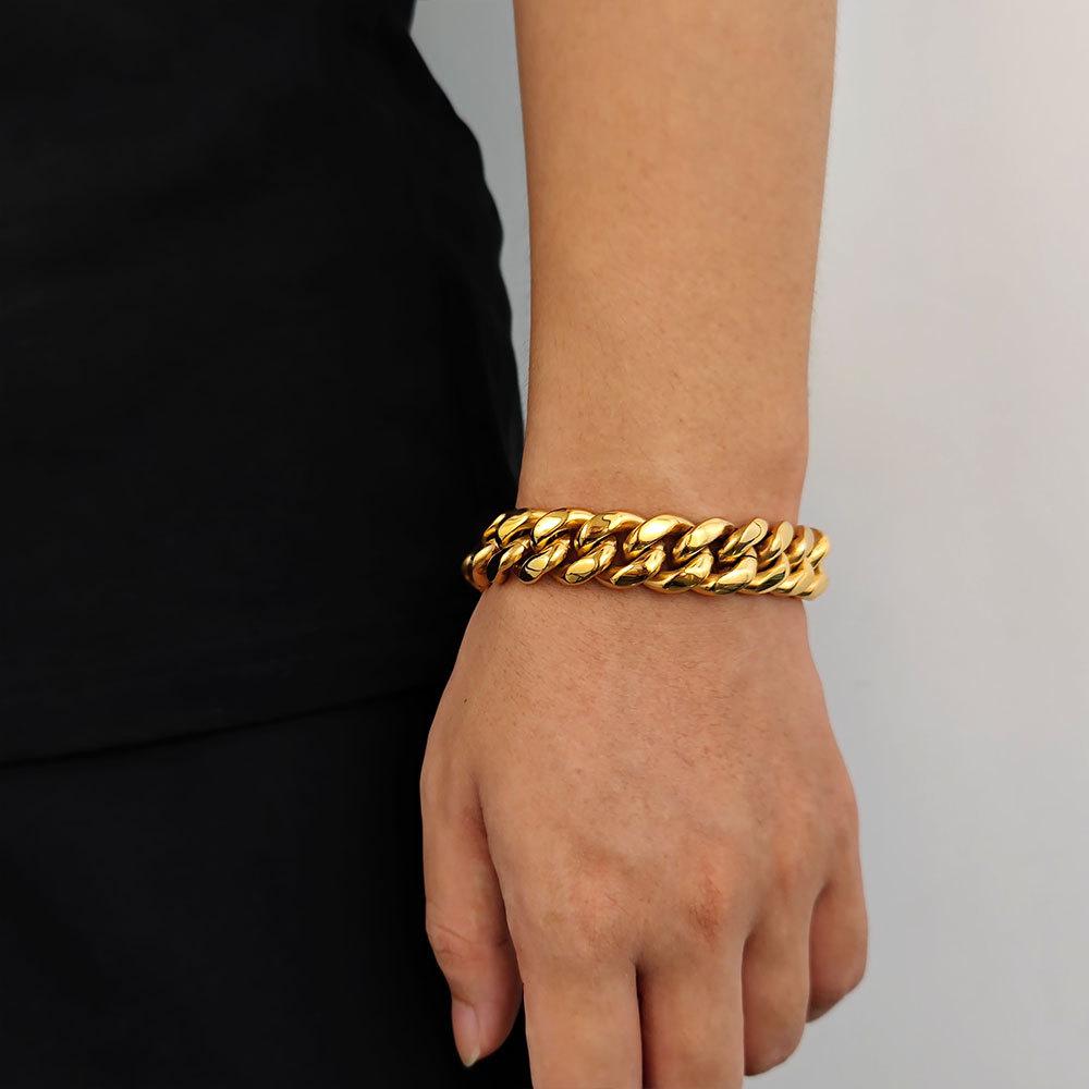 European And American Hip-Hop Stainless Steel Bracelet Spring Buckle Round Mill Encrypted Titanium Steel Men'S Bracelet Jewelry