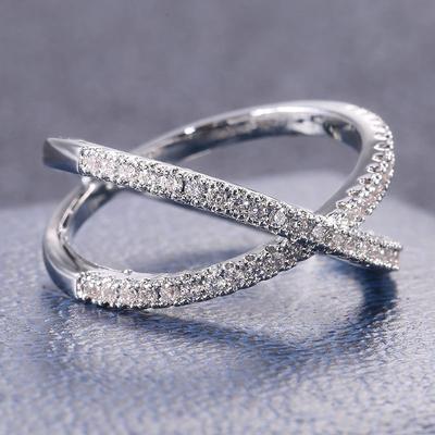 Sterling  Luxury Cross X Shape Women Engagement Ring Full Paved CZ Stone Elegant Simple Female Jewelry