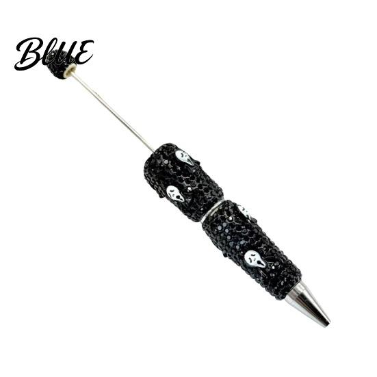 Rhinestone Writing Pen Beadable Pen Glitter Plastic Beaded Halloween Pumpkin Ghost Skull Smooth Gel Ink for DIY Craft Making School Office Supplies