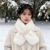 Japanese-Style Autumn/Winter Pearl Plush Neck Warmer: Imitation Mink Fur Scarf for Girls, Thickened Cross Design, Fresh & Sweet