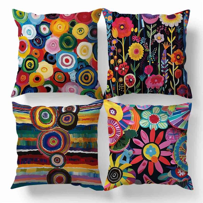 Retro Flower Ink Painting Cushion Cover Polyester Pillowcase Sofa Cushions Decorative Throw Pillows Home Decoration Pillowcover