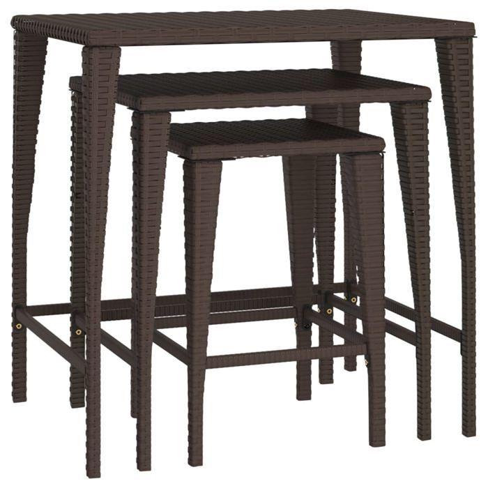 VidaXL Tables gigognes de jardin 3 pcs marron résine tressée, table d'extérieur, table de terrasse, meuble de terrasse, 3324830