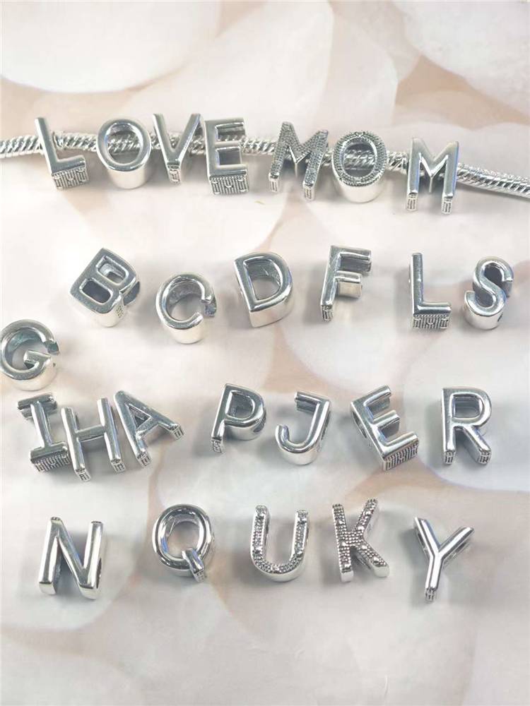 925 Silver Charm Beads Fit Bracelet Charms 26 Letters English Pinyin Bead Gift for Women Jewelry
