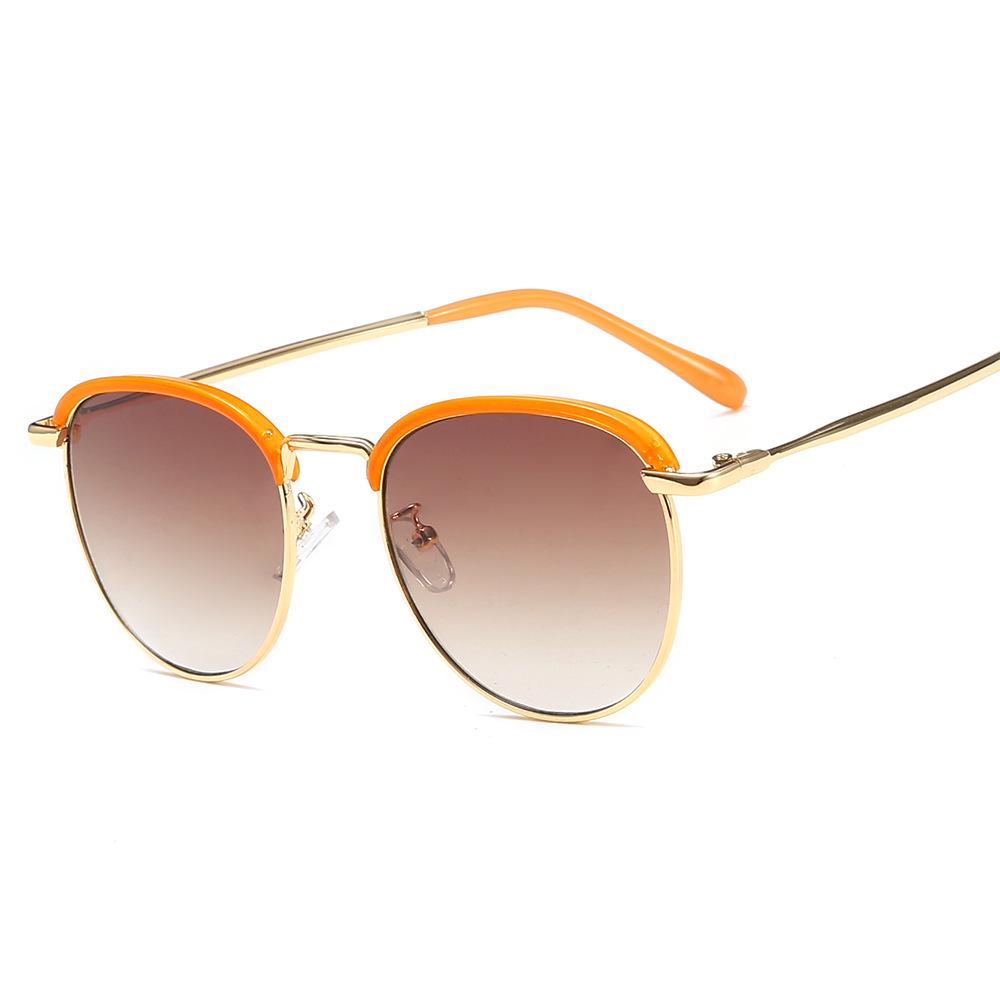 Korean Retro Half-Frame Round Sunglasses for Men & Women