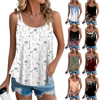 Women's Fashion Casual Printed Vest U-neck Sleeveless Suspenders Top