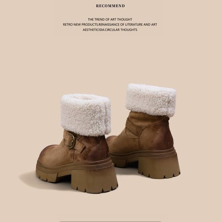 Snow Boots Women's New Winter Velvet Thickened Women's Shoes Thick Sole Heightened Cotton Shoes Tide