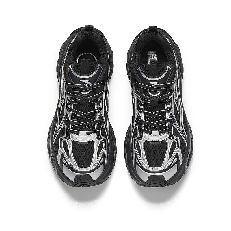 Anta Fashionable Comfortable Shock Absorbing Height Increasing Wear Resistant Low Top Dad Shoes Women Sneaker Black Silver 122618899-1