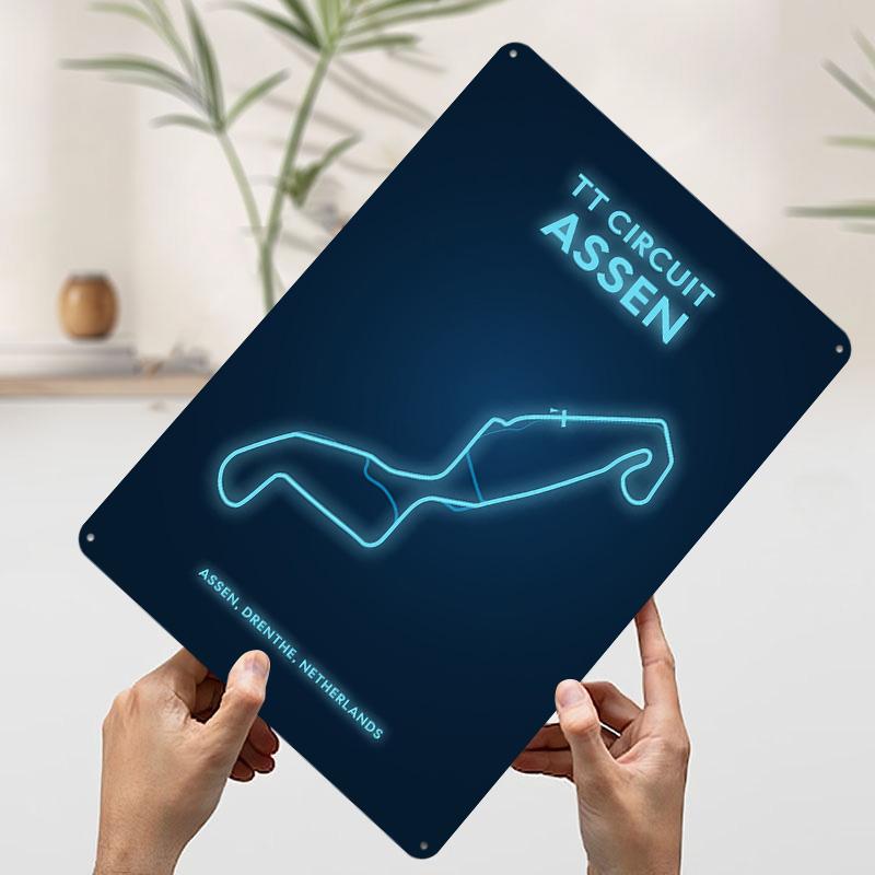 

TT Circuit Assen Race Track Map Printed Poster Customized Wall Art Retro Vintage Metal Tin Signs for Decoration Garage Wand Deko 20x30cm（7.8x11.8inch）