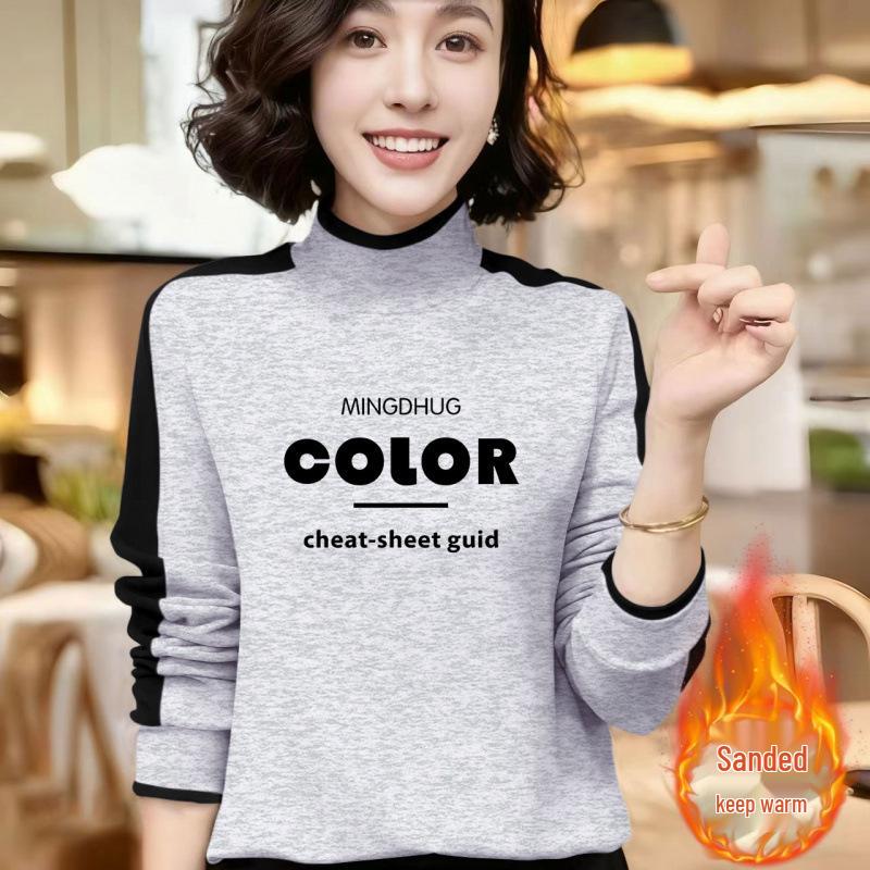 

Women s Warm Double-Sided German Velvet Top, Semi-High Collar, Long Sleeve, Stylish and Age-Reducing, Perfect for Autumn and Winter. M (80-100 Jin)