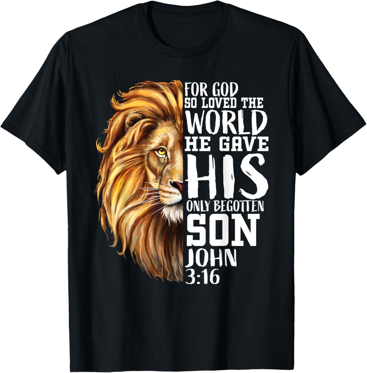 Christian Religious Gifts Men Him Lion Judah Verse John 3:16 T-Shirt S разноцветный