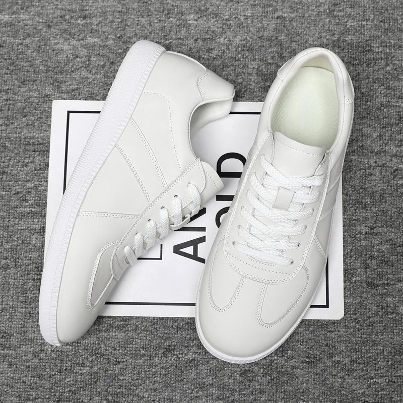 Men'S Full Genuine Top Layer Cowhide White Skate Shoes, Korean Fashion Trendy German Trainers, Versatile All-Leather Casual Daily Sneakers