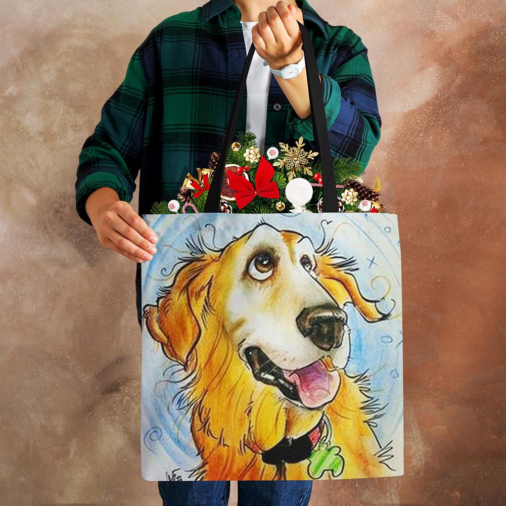 Dog Cartoon Shoulder Bag Vintage Women Reusable Large Capacity Canvas Tote Bag Harajuku Casual Shopping Storage Handbag KTY