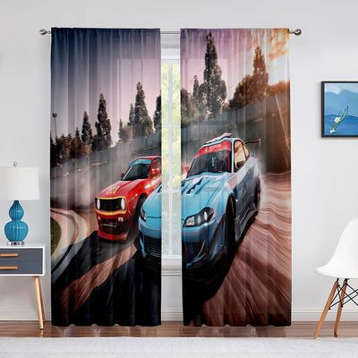 Cortina de voile transparente para carros de corrida, cortinas de tule para janela de esportes radicais de velocidade de carros de corrida para sala de estar, quarto, adolescentes, decoração de quarto masculino