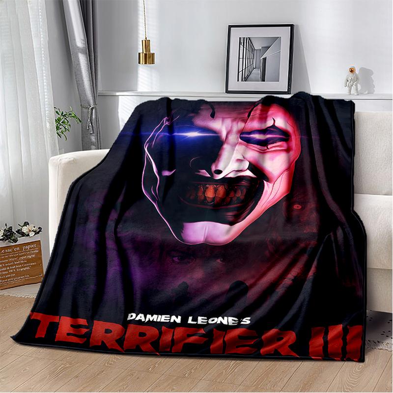 3D Terrifier 3 Horror Clown Movie Cartoon Soft Blankets,Throw Blanket Comfortable Blanket for Picnic Beds Sofa Home Kids Gifts