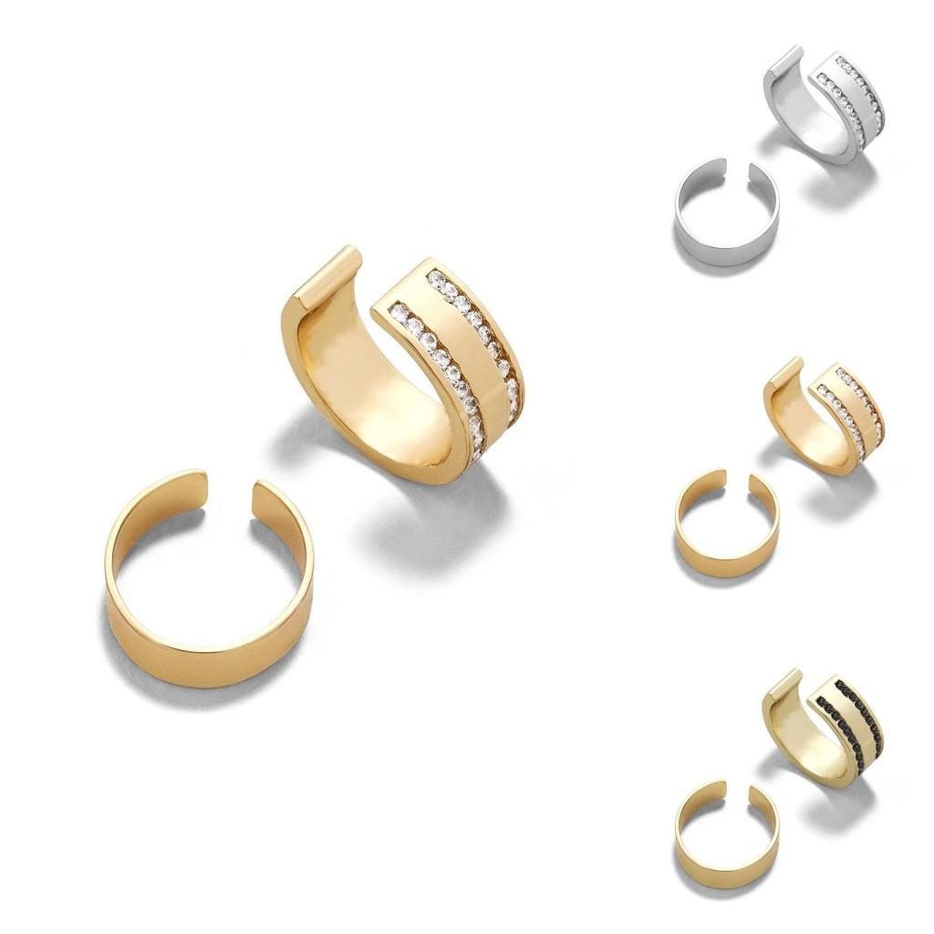 Alloy Rhinestone Clip Earrings Fashionable Geometric Design Multicolor Jewelry