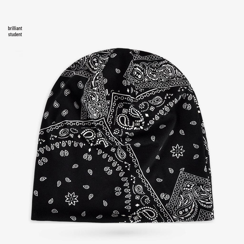 Unisex Paisley Cotton Cuffed Beanie: Spring/Summer Double Layer Stretch for Trendy Street Dance Fashion