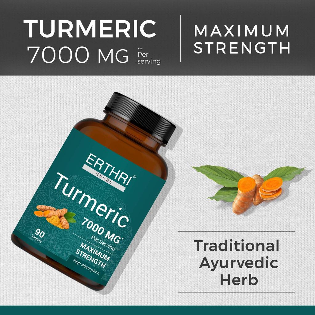 ERTHRI Turmeric Tablet - 7000mg, 90 tablets | 100% Natural Haldi Extracts | Helps Boost Immunity