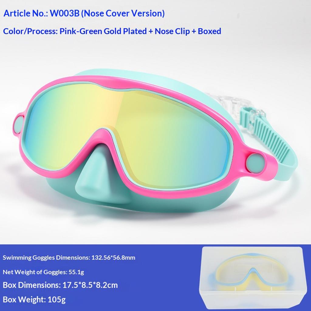 Kids Swim Goggles with Nose Cover Wide View Diving Glasses Snorkel Mask Comfort Fabric Strap Swimming Goggles for Boys & Girls