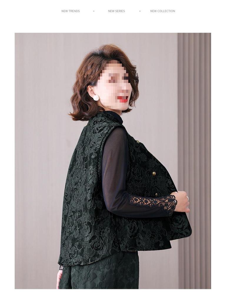 Dame Høst/Vinter Forbedret Tangdrakt Vattert Vest med Ståkrage - Kinesisk Nasjonalstil Jacquard Yttertøy.