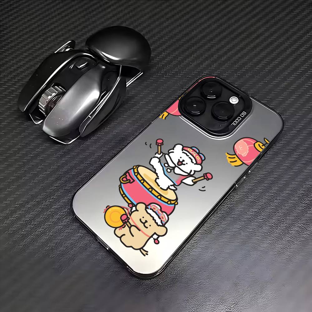 

L-Lovely Line Puppy Cartoon Cute Dog Phone Case For iPhone17,16,15,14,13,12,11 Plus,Pro Max Colored Silver Plated Inside Cover iPhone14