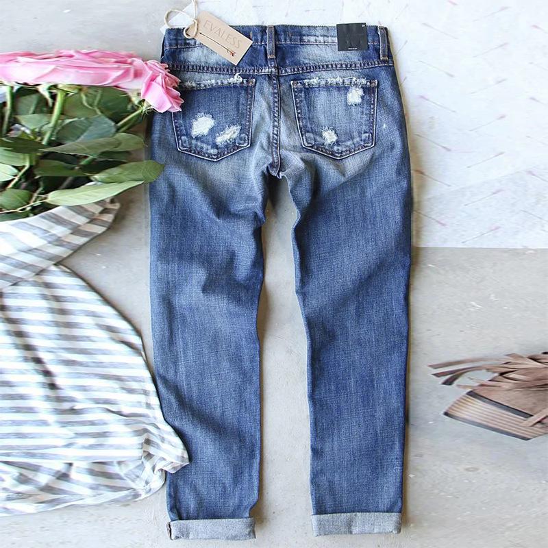 Women's Red Plaid Ripped Long Jeans - 2023 Collection