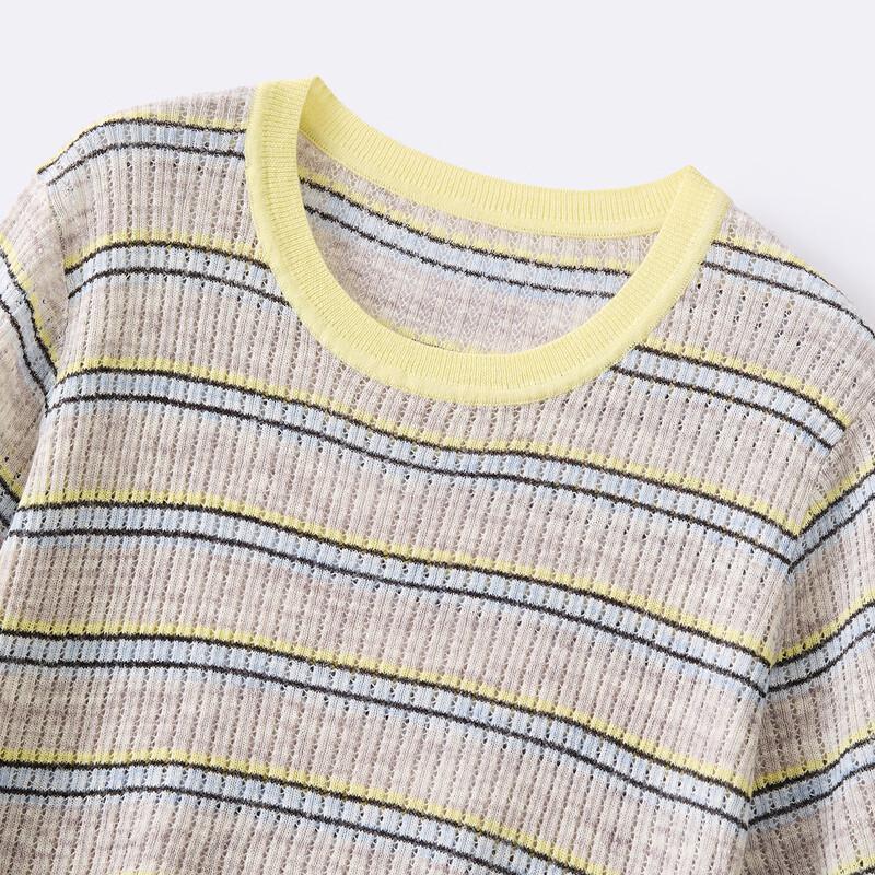 Women's Linen Blend Contrast Stripe Short Sleeve Knitted T-Shirt
