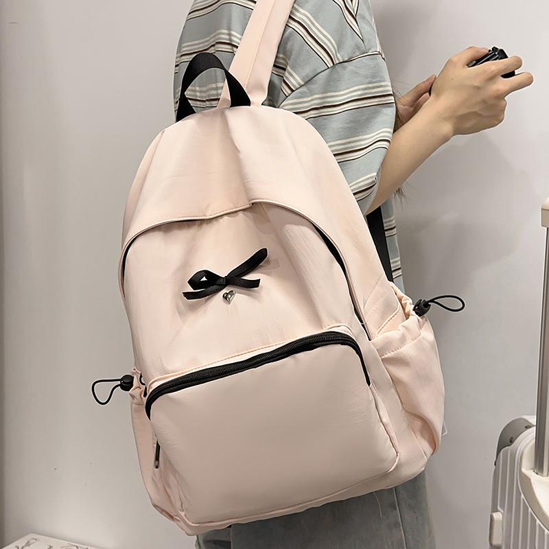 Simple Bow Decoration Backpack Cute Casual Large Capacity Multi Pocket Backpack Student Backpack Fashionable Women's Backpack