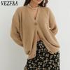 Moda feminina casual outono inverno cor sólida estampa manga comprida gola em v suéteres