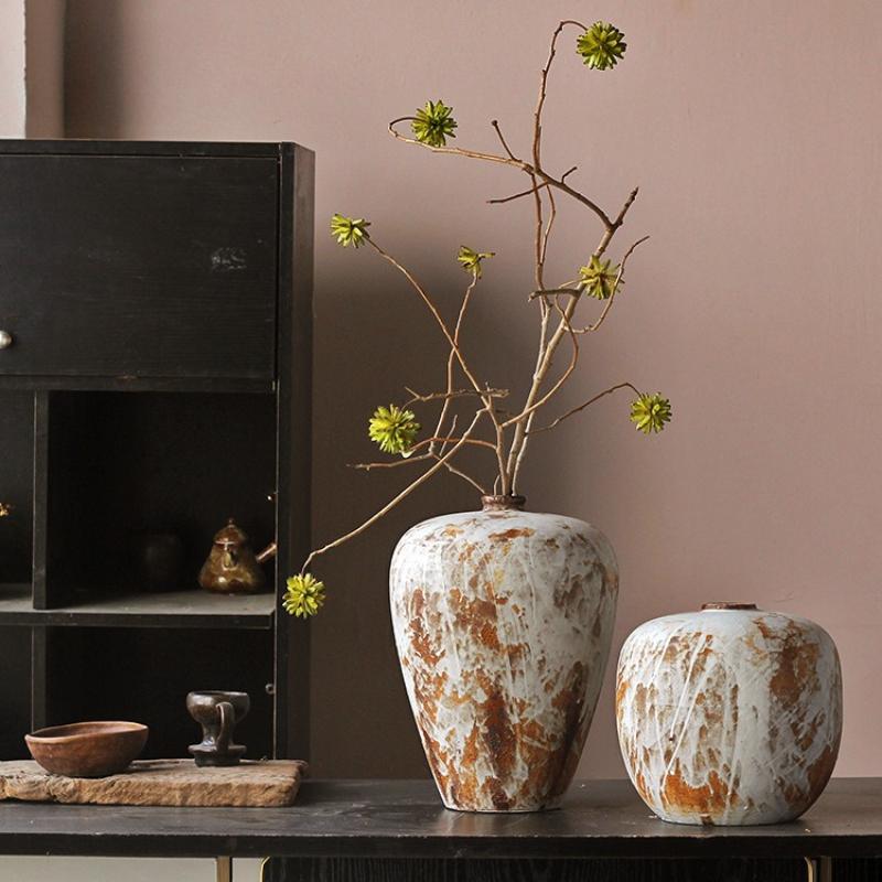 Ceramic Vase Chinese-style Retro Handcrafted Earthenware Jars Flower Vase Flower Arrangement Accessories Ceramic Handicrafts