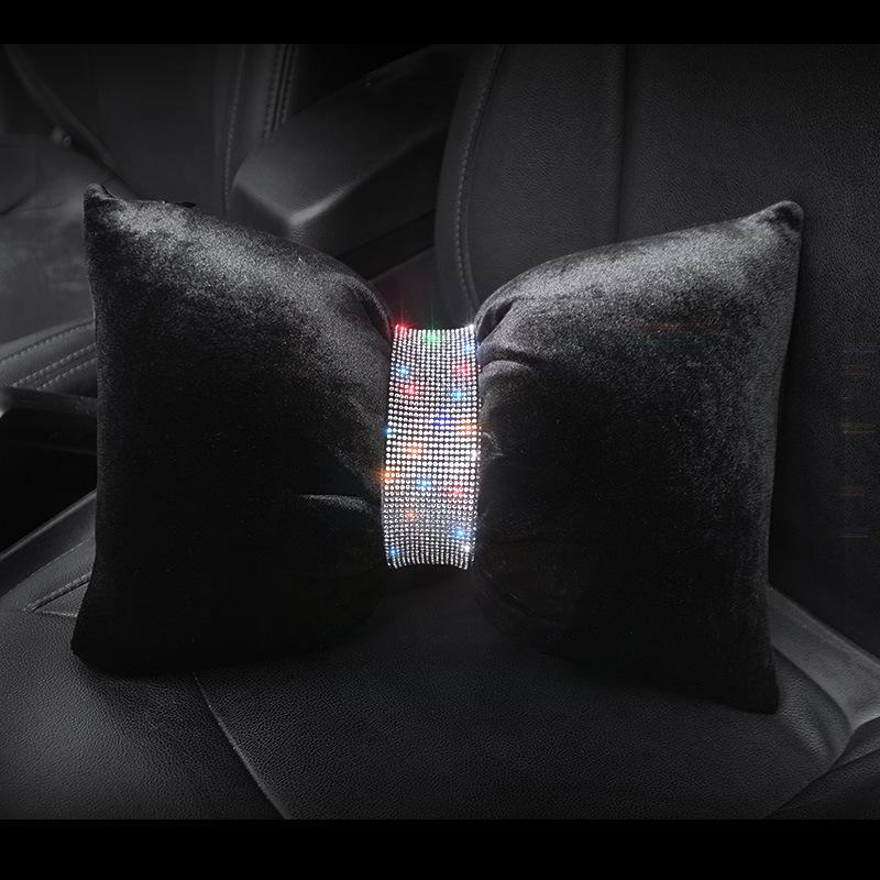 

Плюшевая подушка для подголовника автомобиля с бантом и поддержкой талии - милый ромбовидный дизайн