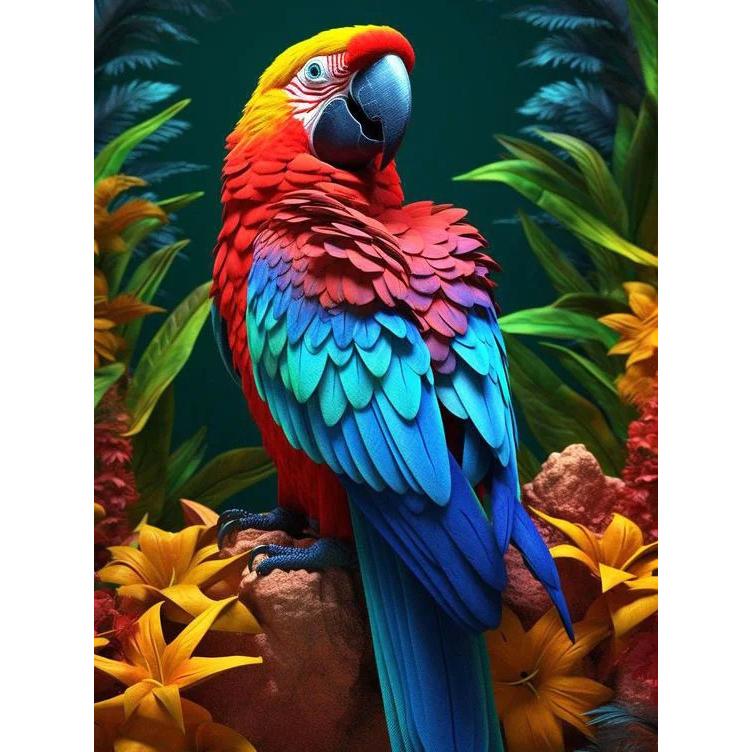 

Набір для повного алмазного живопису з тваринами 5d DIY Алмазна мозаїка Папуга Квітка Стрази Картини Домашній декор Round 50x70cm