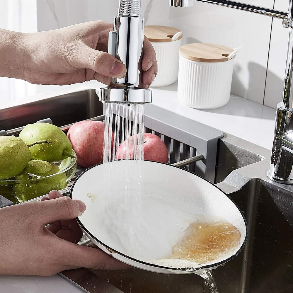 Kitchen Tap with Pull-Out Shower Spring Kitchen Tap Single Lever Mixer Tap for Sink with Hand Shower Support Cold and Hot Water (Normal, Silver)