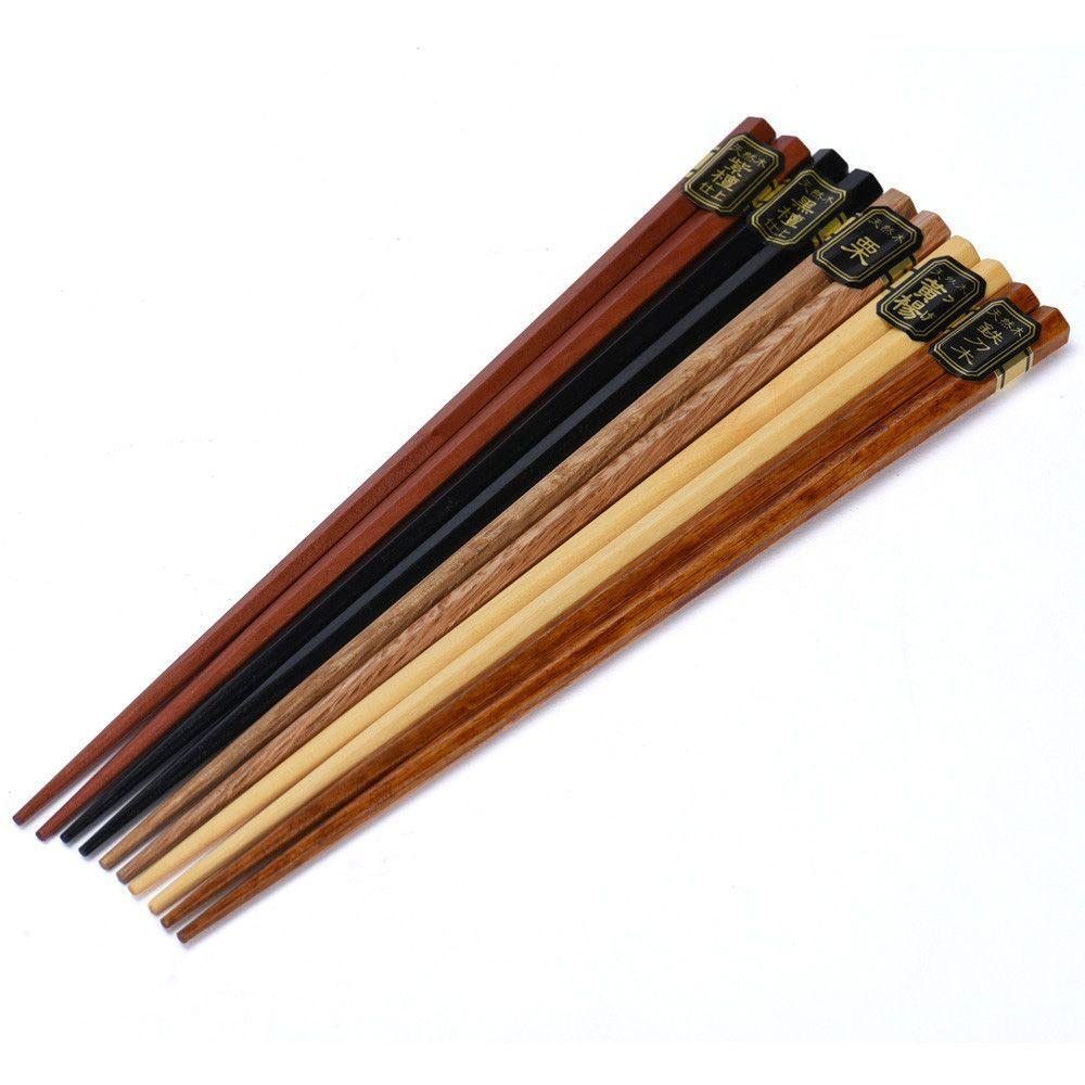 Trendy New Arrival Gift Multicolored Ancient Chopstick Set Natural Wooden Reusable 5 Pairs Handmade