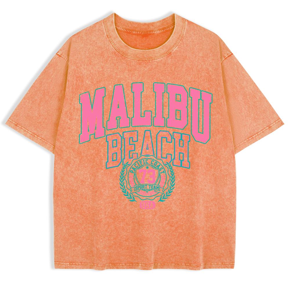 Malibu Beach Letter Prints Washed TShirt Cotton Women Oversized T Shirt Casual ONeck Short Sleeve Tops New Woman Clothes