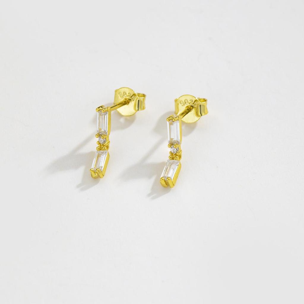 ANDYWEN 100% 925 Sterling Silver Square CZ Zircon Piercing Drop Earring Luxury Fine Jewelry Luxury Crystal Jewels